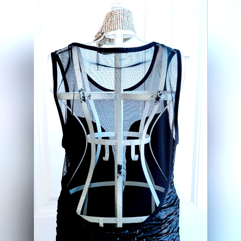 Sexy Open Mesh Back Black Party Dress  Lg - Picture 2 of 4